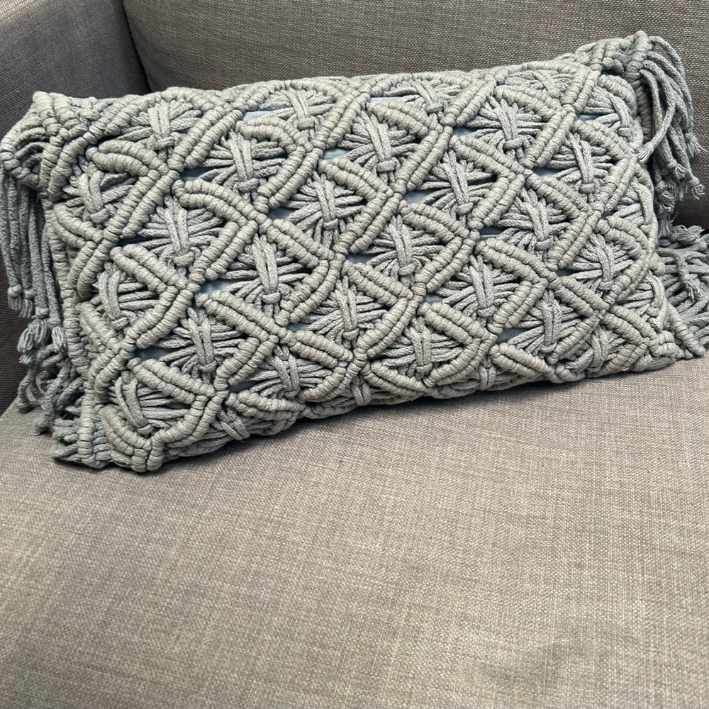 Macrame Lumbar Accent Throw Pillow with Fiber Fill Insert #1025258
